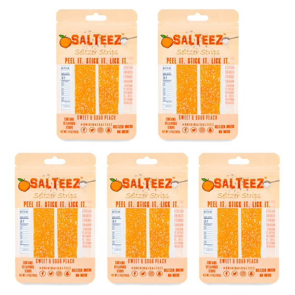 Salteez Seltzer Strips - Sweet & Sour Peach - 5 Packs - 50 Total Strips! - FREE SHIPPING!